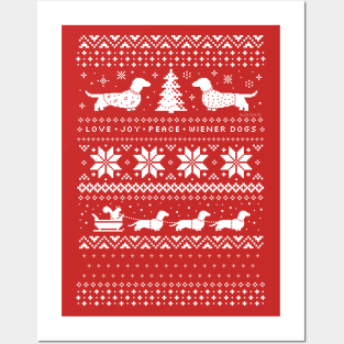 Dachshunds Christmas Sweater Pattern | Wiener Dogs and Squirrel Posters and Art